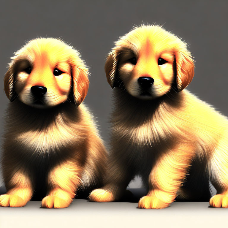 Fluffy Golden Retriever Puppies Sitting Together
