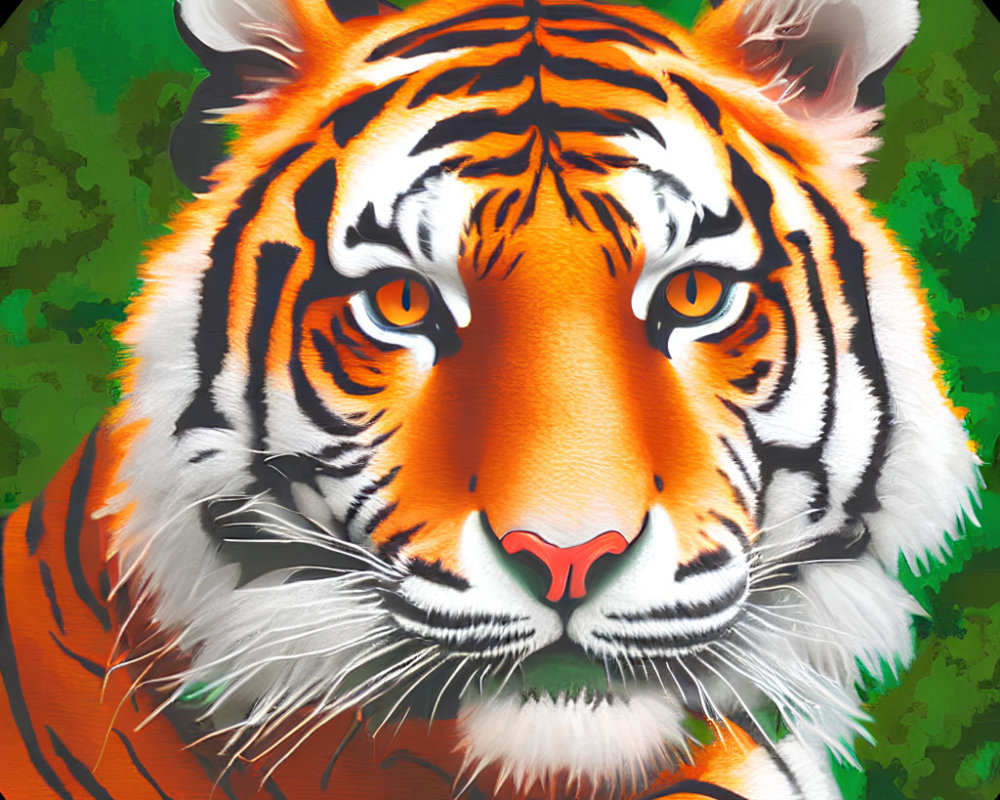 Detailed Tiger Face Illustration with Intense Orange Hues
