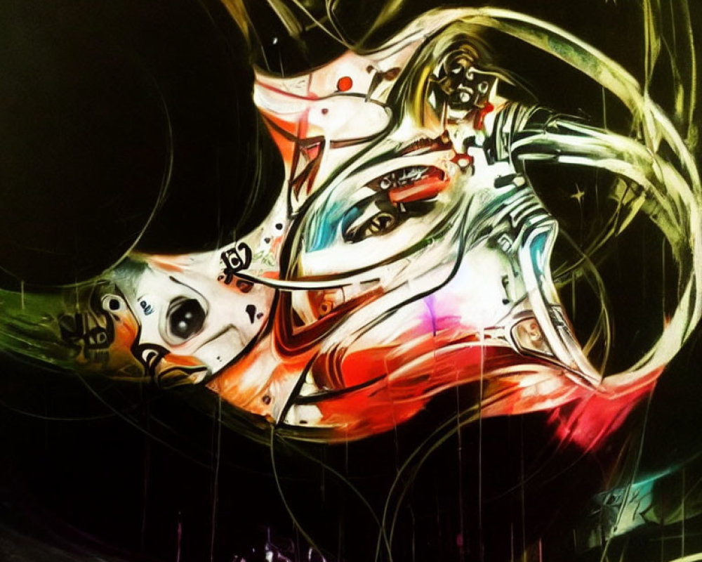Colorful Abstract Graffiti Artwork with Dynamic Swirls and Stylized Human Figure