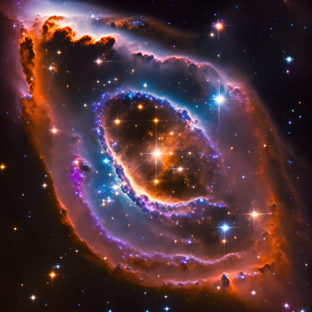 Swirling galaxy with radiant stars and interstellar gas