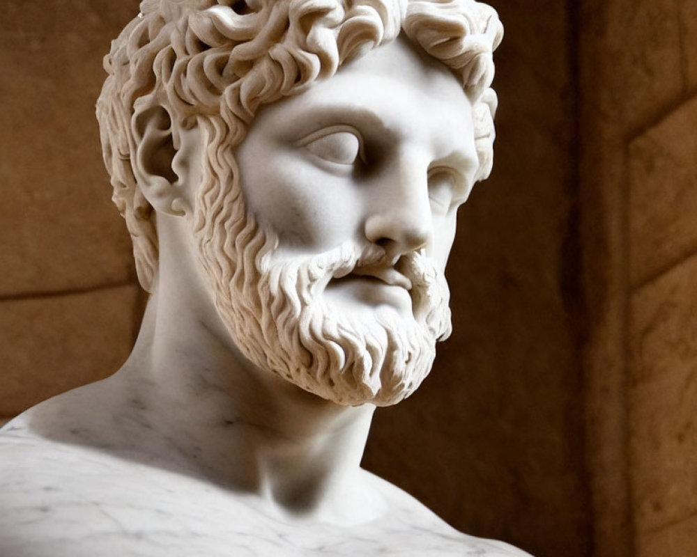 Classical Marble Bust of Bearded Man with Curly Hair