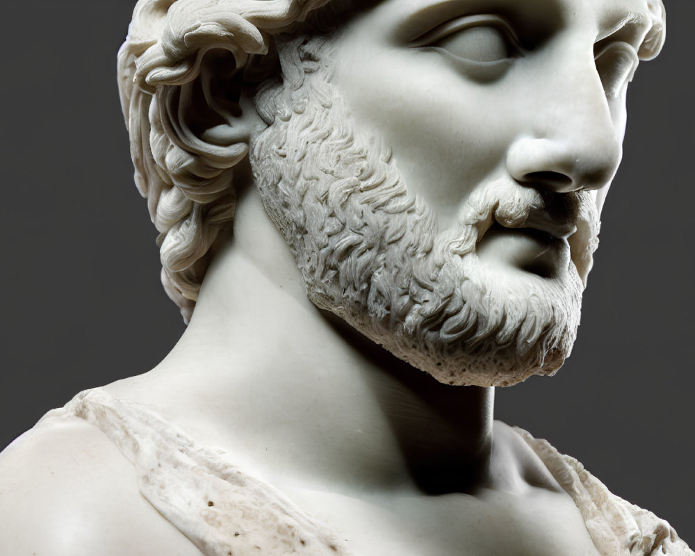 Detailed Bearded Male Figure with Wavy Hair and Contemplative Expression