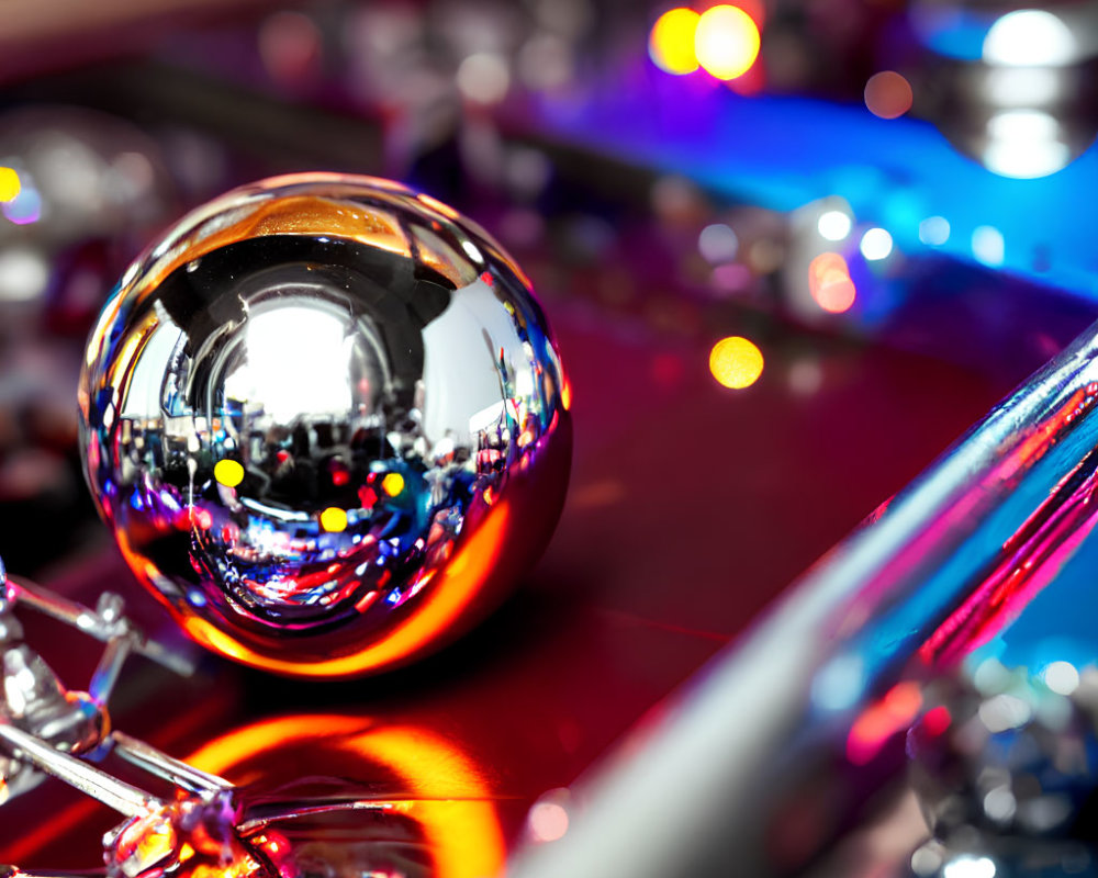 Colorful Pinball Machine with Shiny Ball & Vibrant Lights