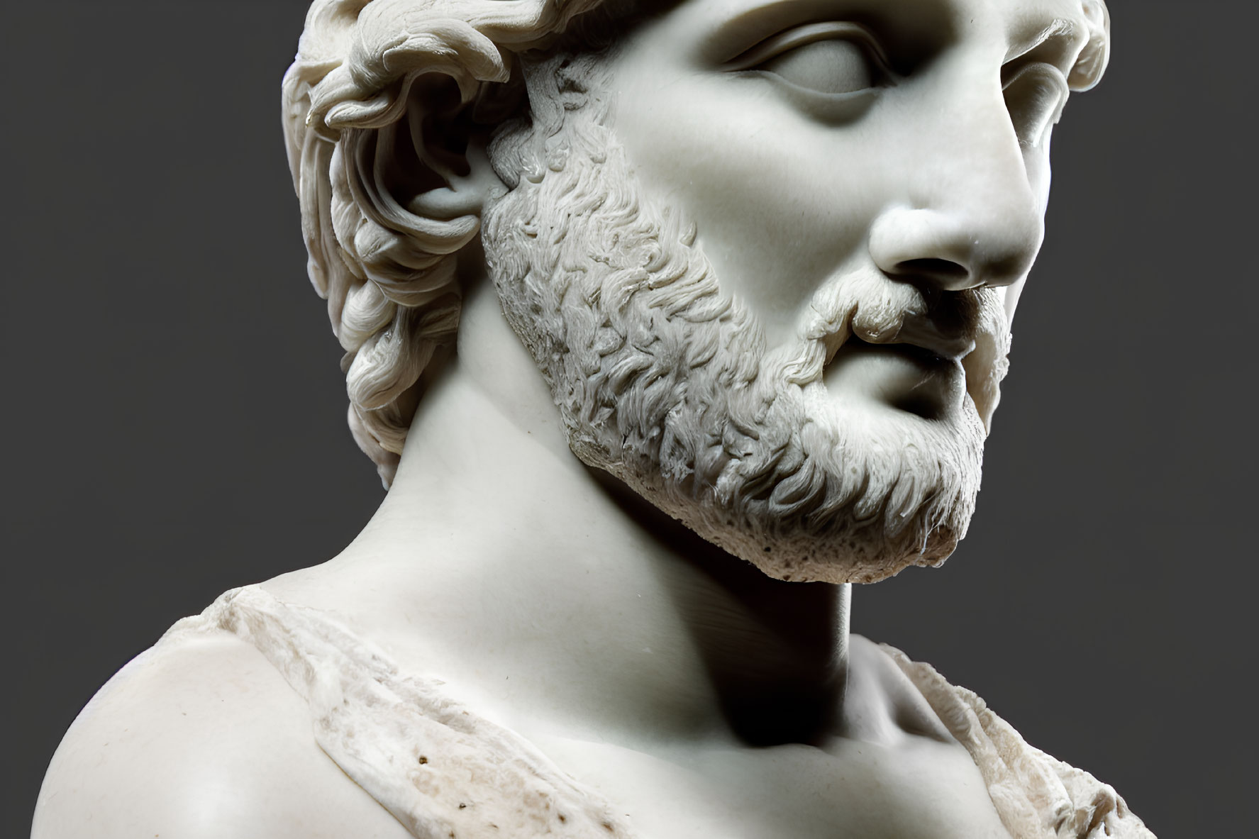 Detailed Bearded Male Figure with Wavy Hair and Contemplative Expression