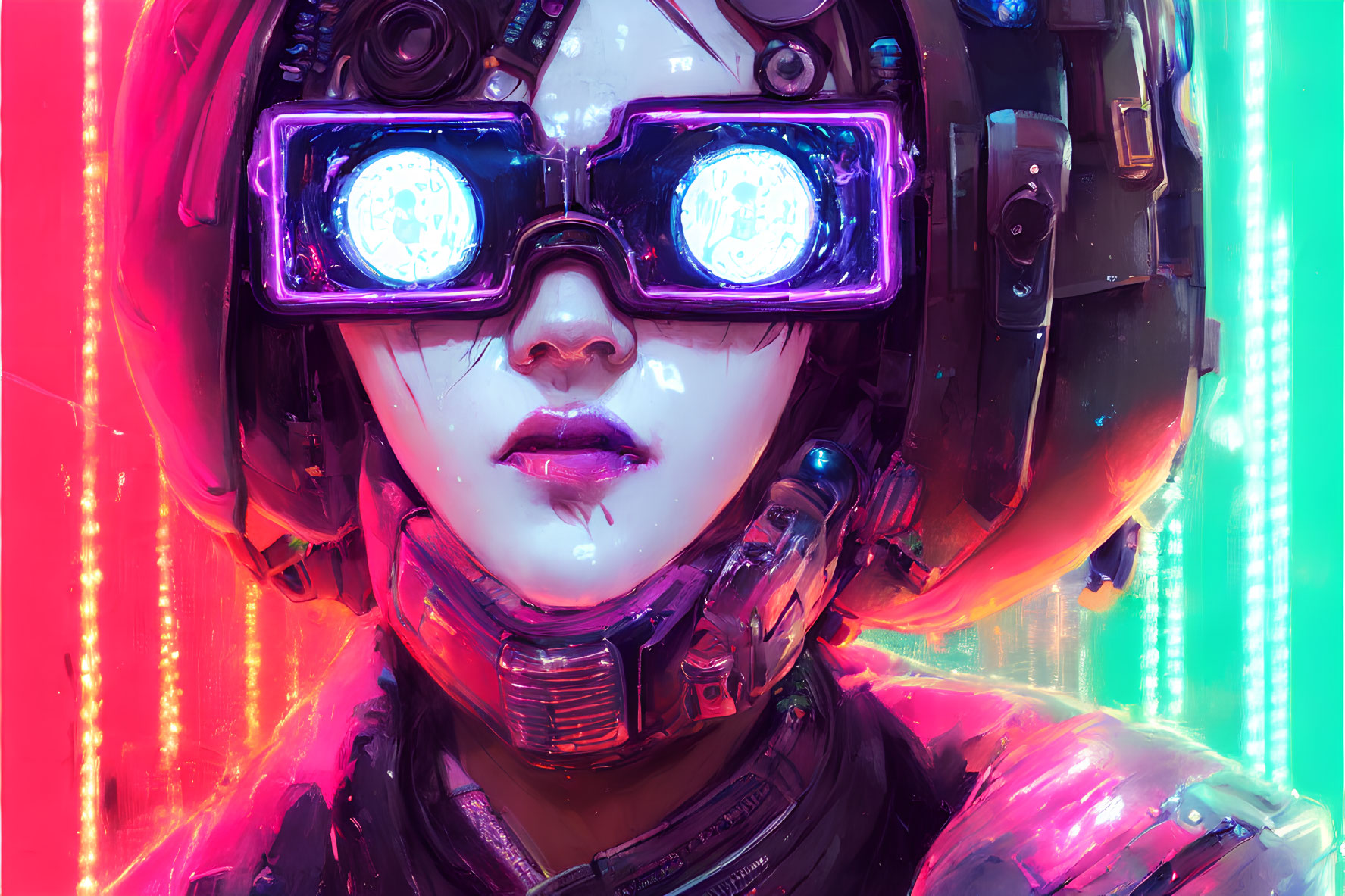 Detailed futuristic goggles illustration in vibrant neon lights
