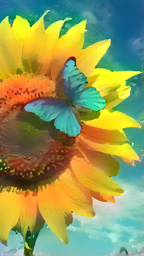 blue butterfly and sunflower
