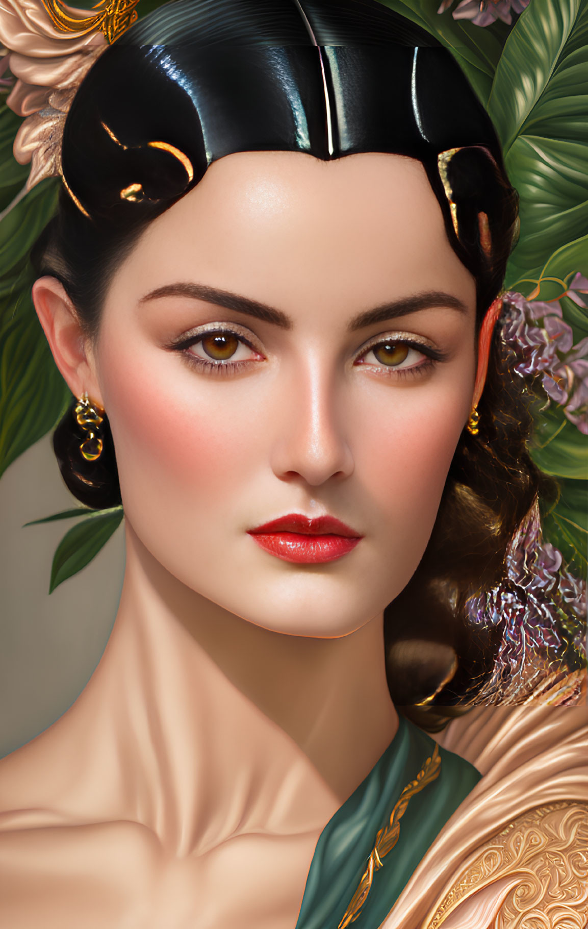 Digital portrait of a woman with elegant features and traditional updo.