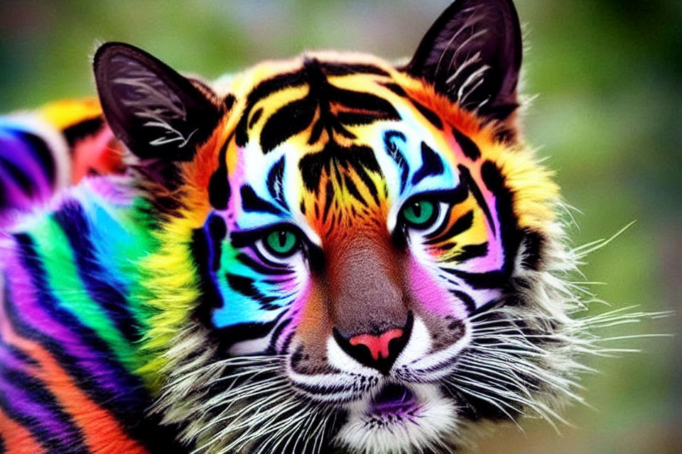 Colorful Rainbow Pattern Tiger with Vibrant Fur Hues
