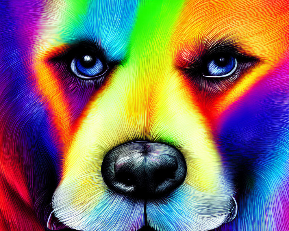 Colorful Psychedelic Dog Face Artwork with Intense Eyes