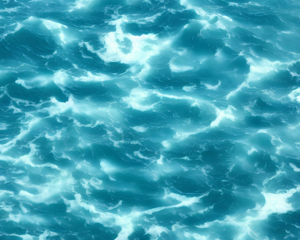 Turquoise Ocean Waves with Frothy Crests in Open Water