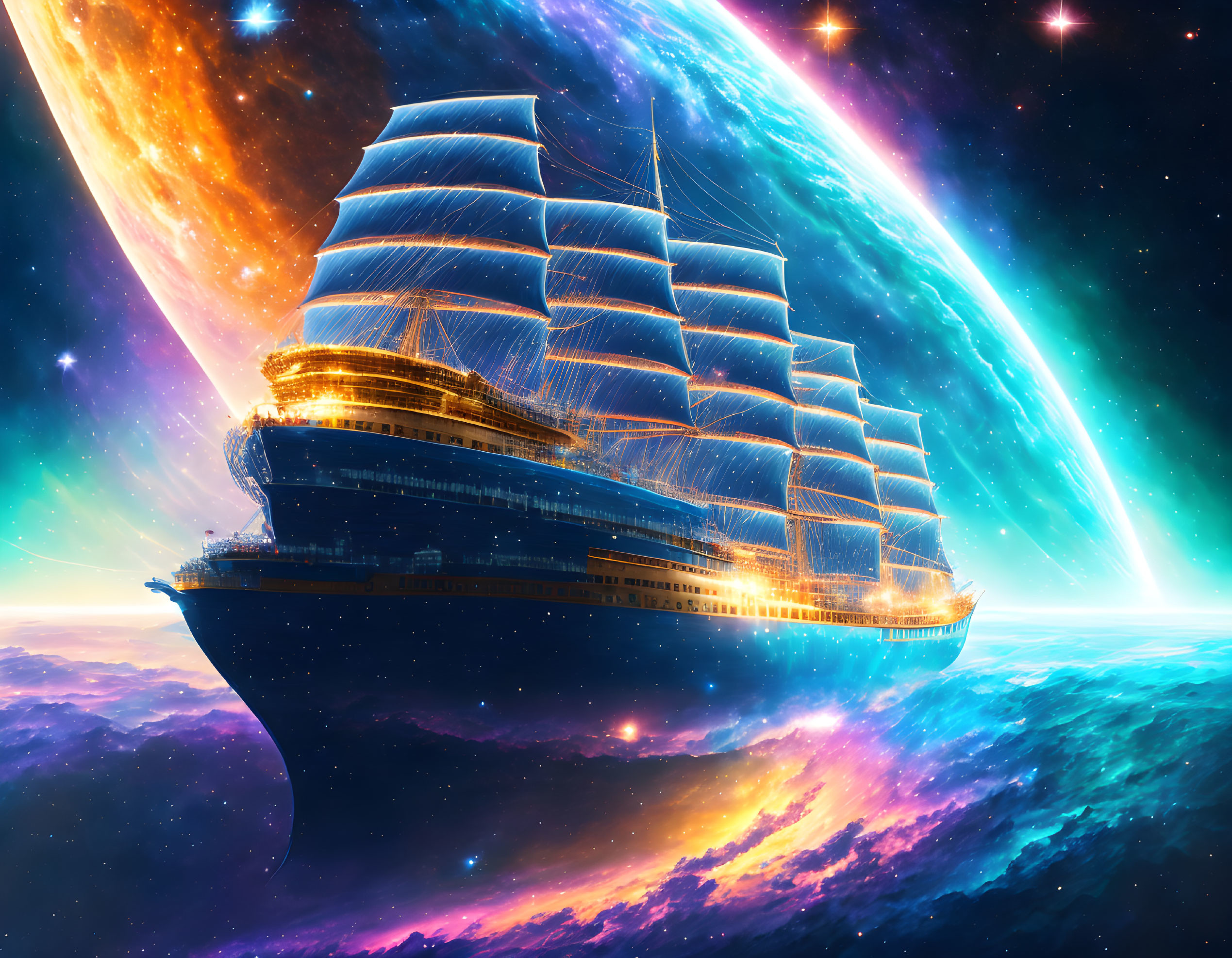 Sailing ship in space