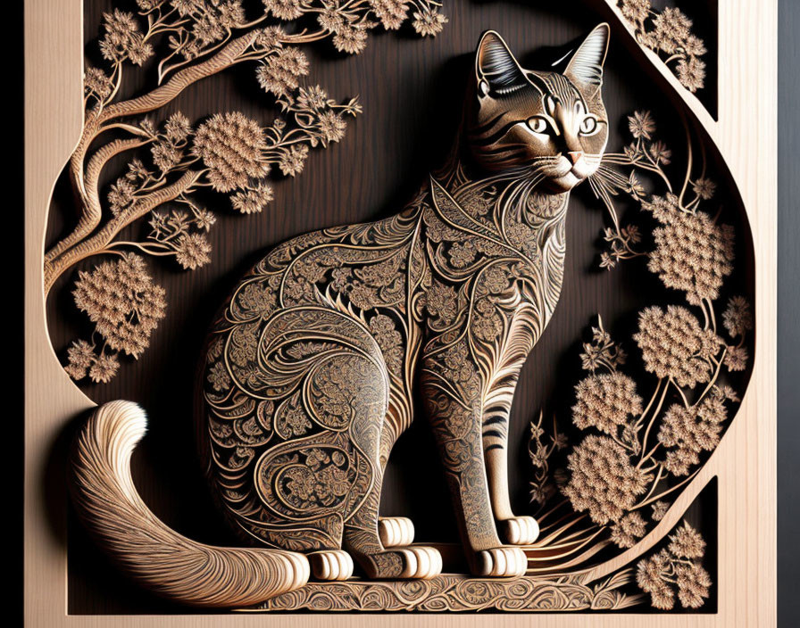 woodcarving of a cat
