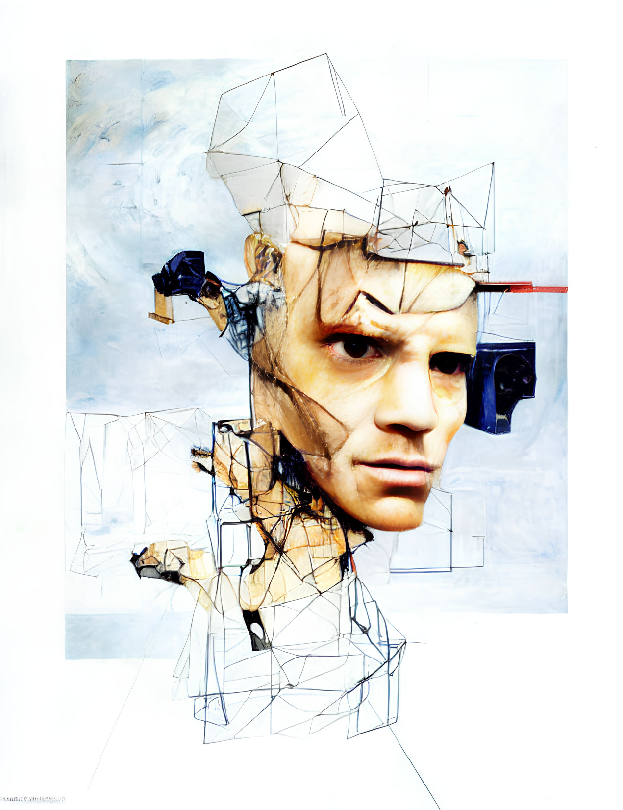 Geometric overlay on male face in abstract art