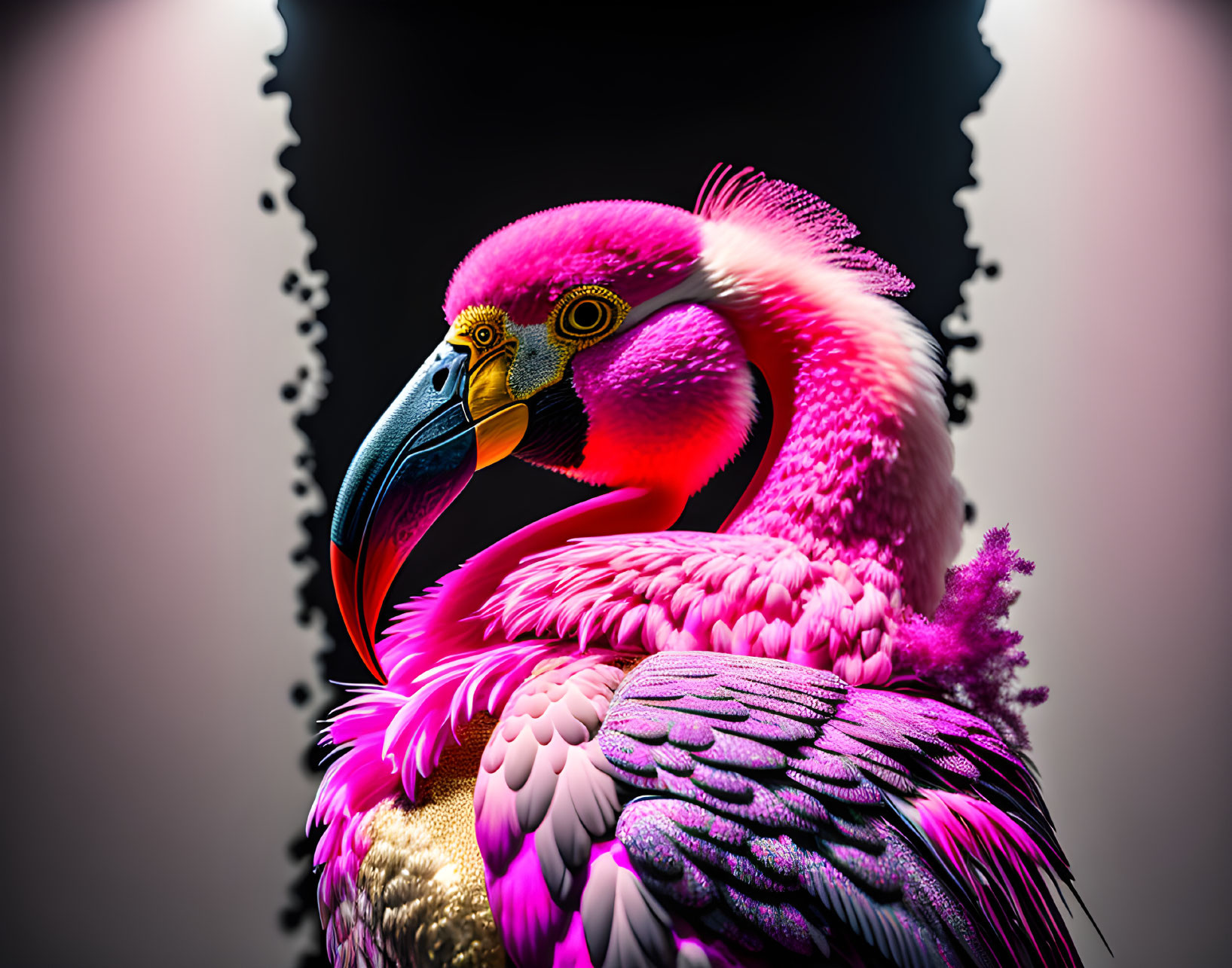 Colorful Stylized Flamingo Artwork with Pink Feathers