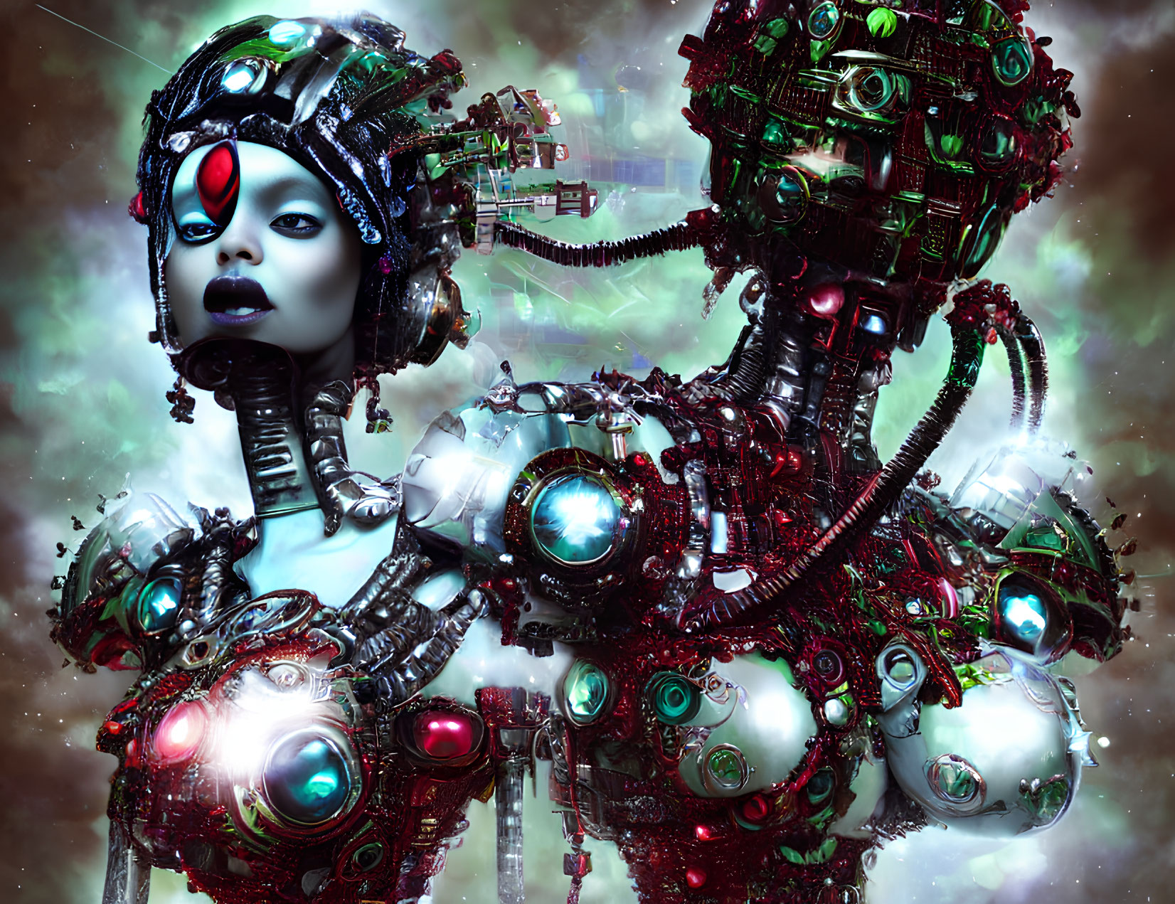 Detailed Futuristic Female Robot Artwork with Glowing Elements