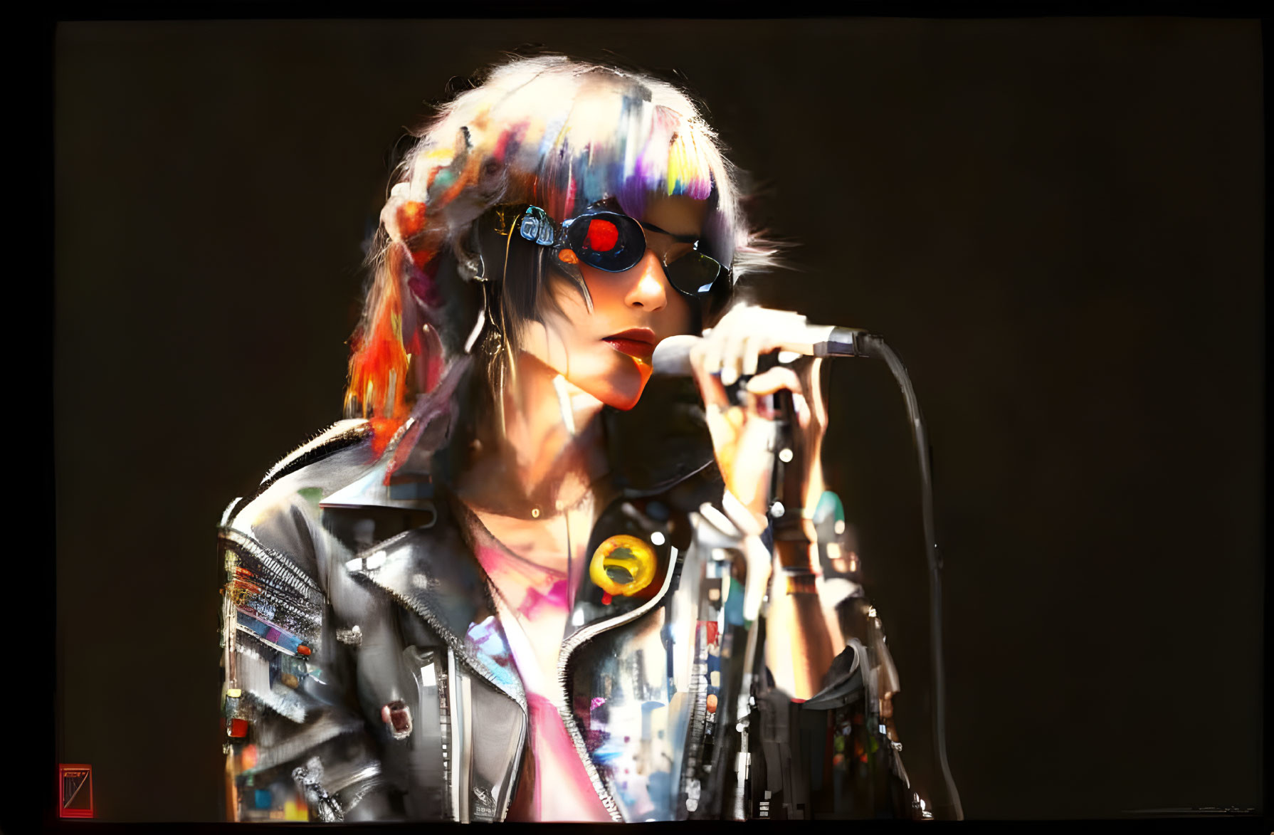 Colorful Hair and Sunglasses Punk-Rock Singer Artwork