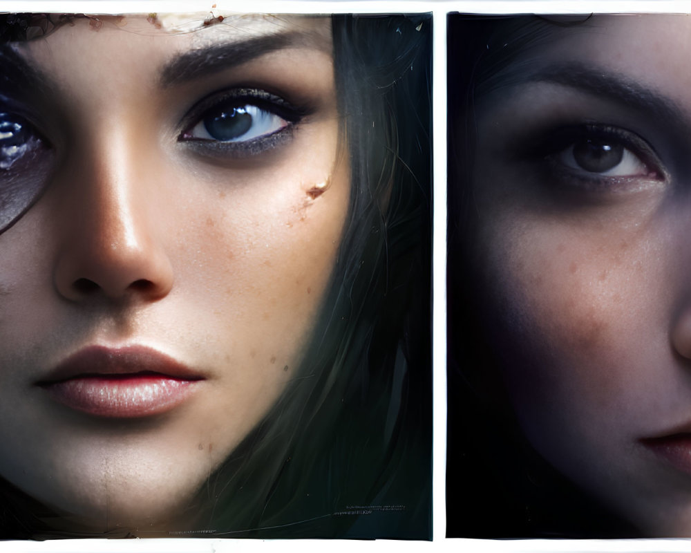 Artistic representation of woman's dual nature in split face image