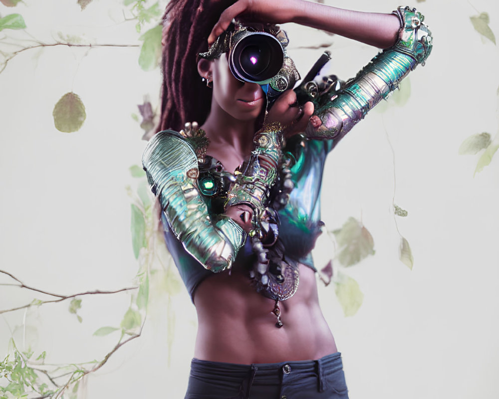Person with Dreadlocks Holding Camera Surrounded by Foliage