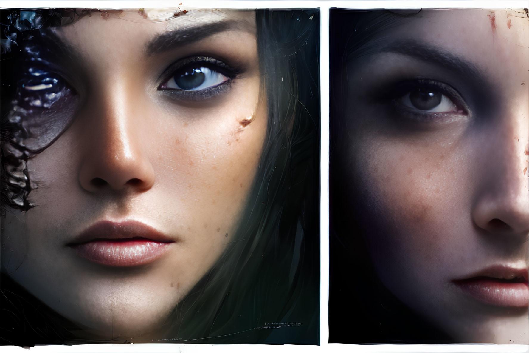 Artistic representation of woman's dual nature in split face image