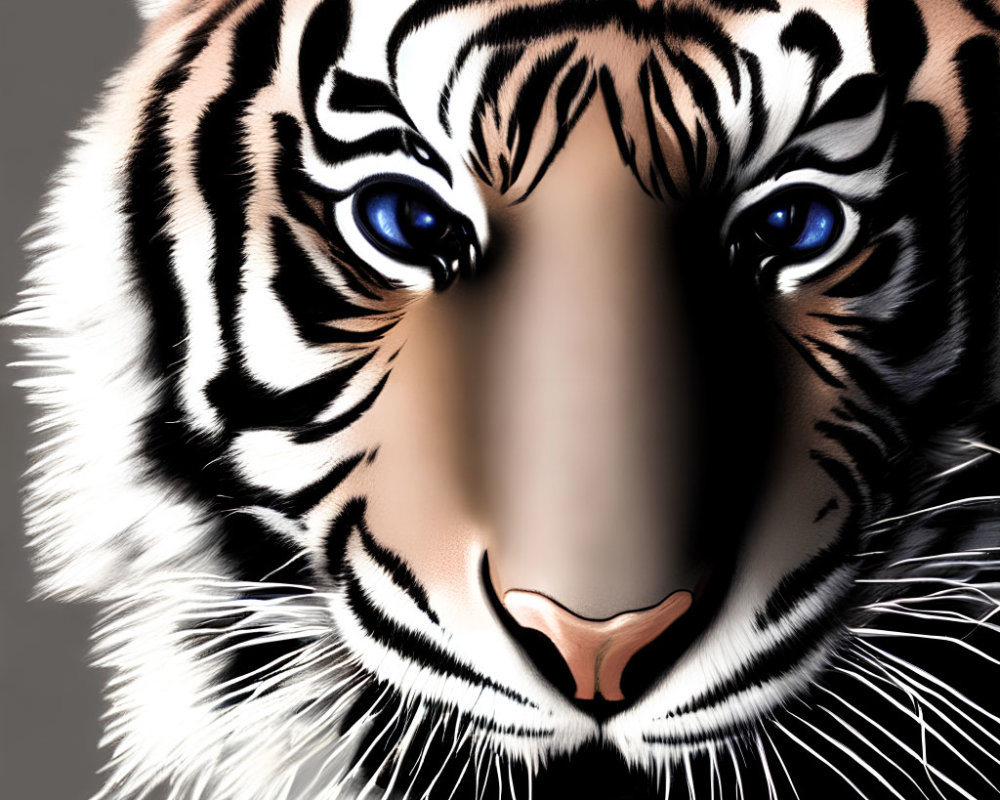 Detailed Tiger Illustration with Striking Blue Eyes and Black Stripes