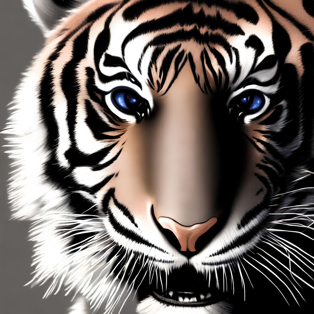 Detailed Tiger Illustration with Striking Blue Eyes and Black Stripes