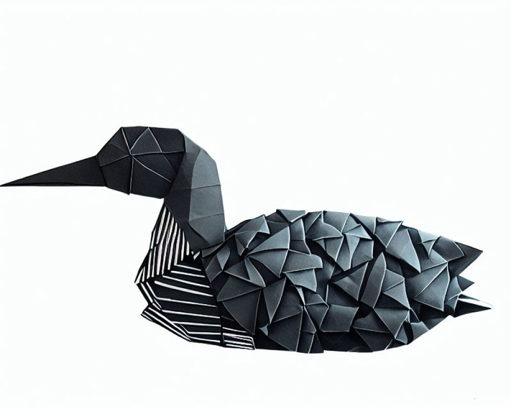 Geometric black and gray duck origami on white background