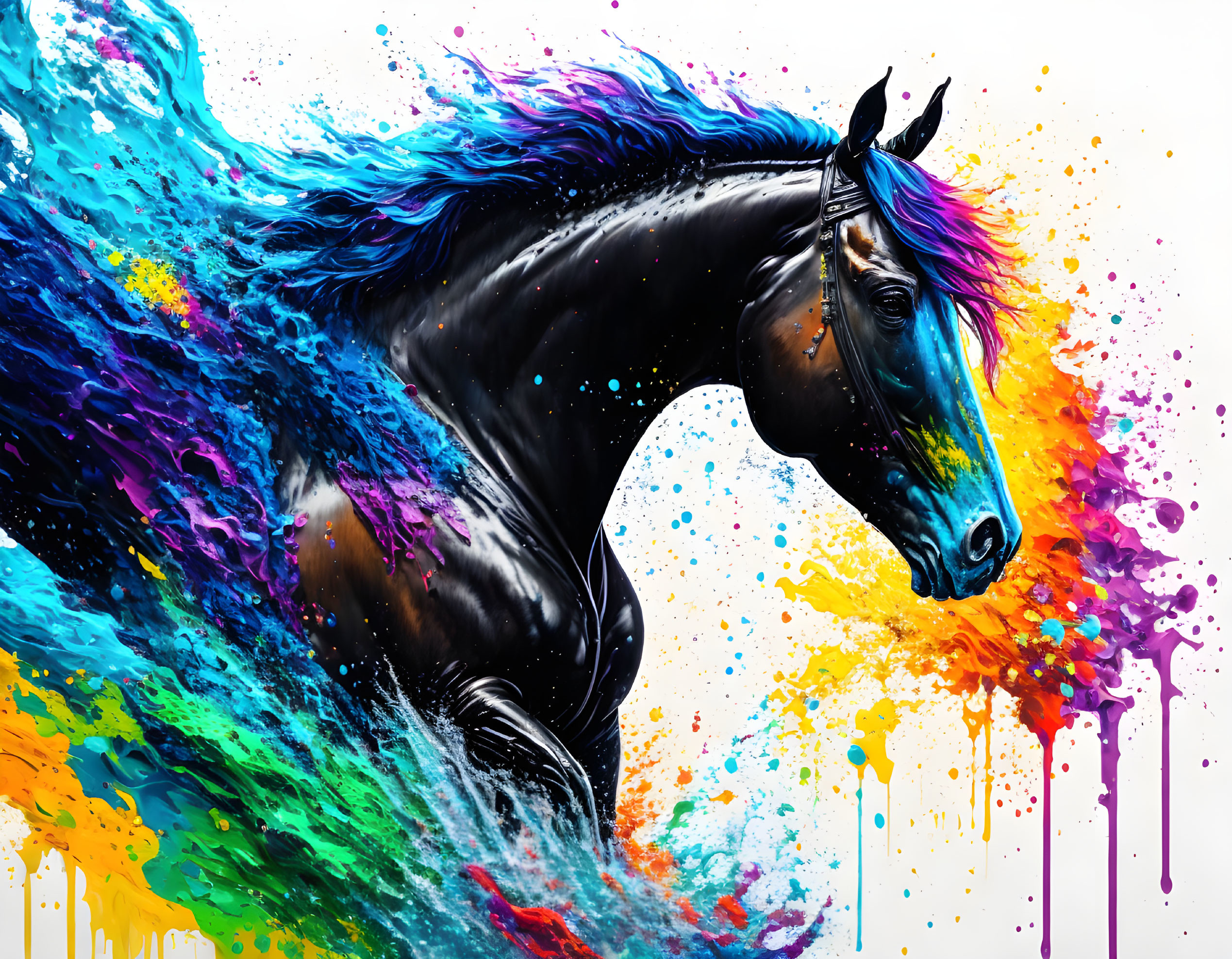 A horse splashing, graffiti art,
