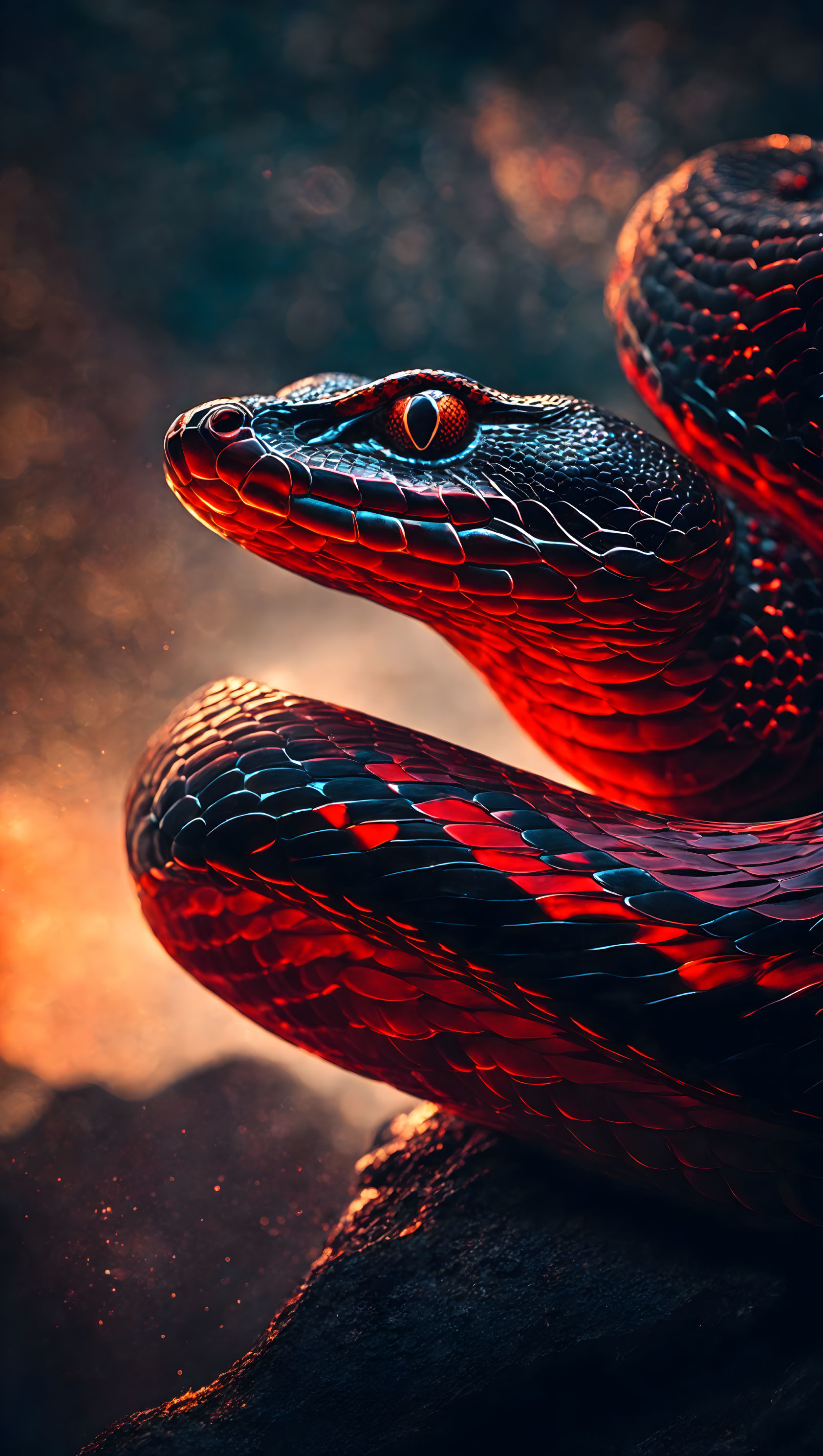 Sparkling black and red snake