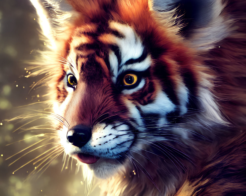 Vibrant Fox-Tiger Hybrid Creature with Glittering Background