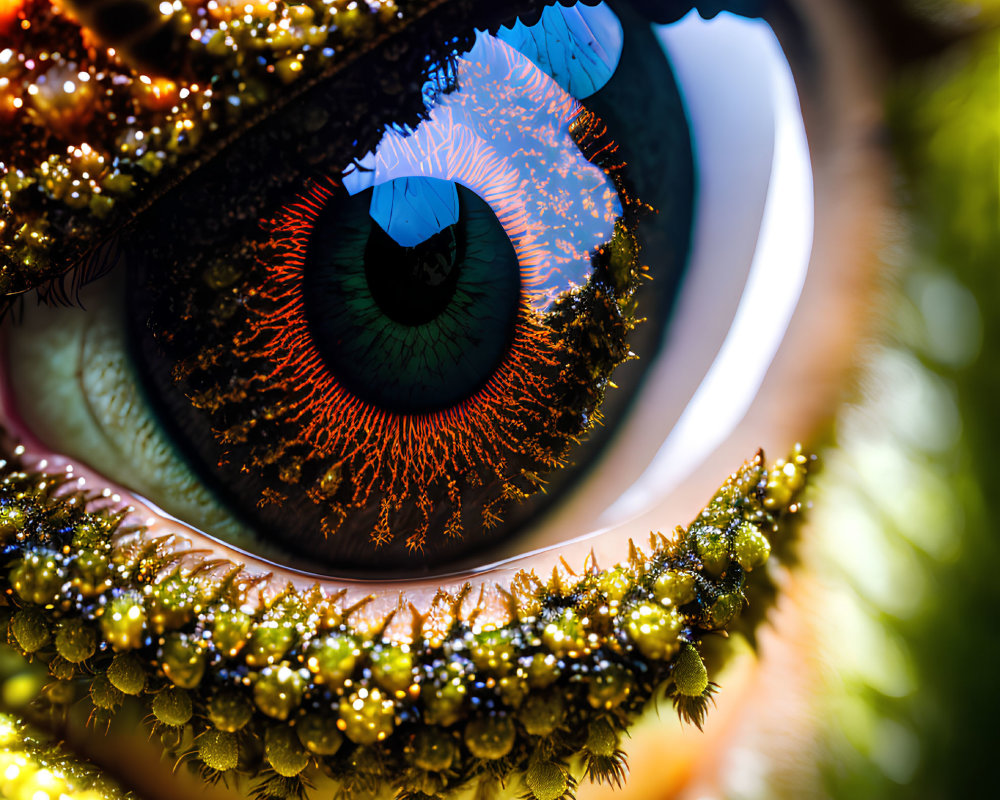 Detailed Close-up of Vibrant Green Eye with Textured Scales