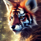 Vibrant Fox-Tiger Hybrid Creature with Glittering Background