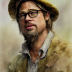 Man in Glasses with Mossy Hat and Flower Coat in Soft Focus Painting