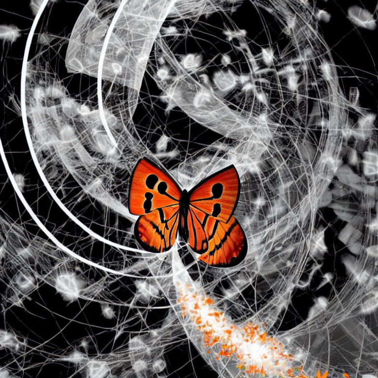 Orange Butterfly with Black Markings on Abstract Background