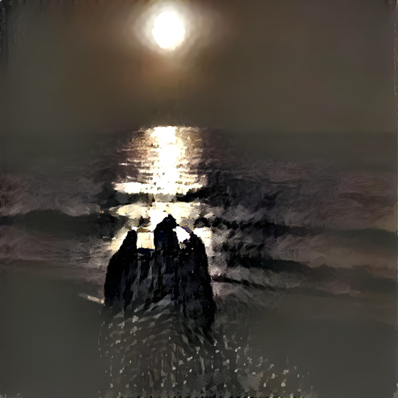 Merchants gaze upon the calm midnight sea