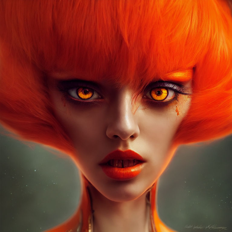 Vivid Portrait of Person with Bright Orange Hair and Fiery Eyes
