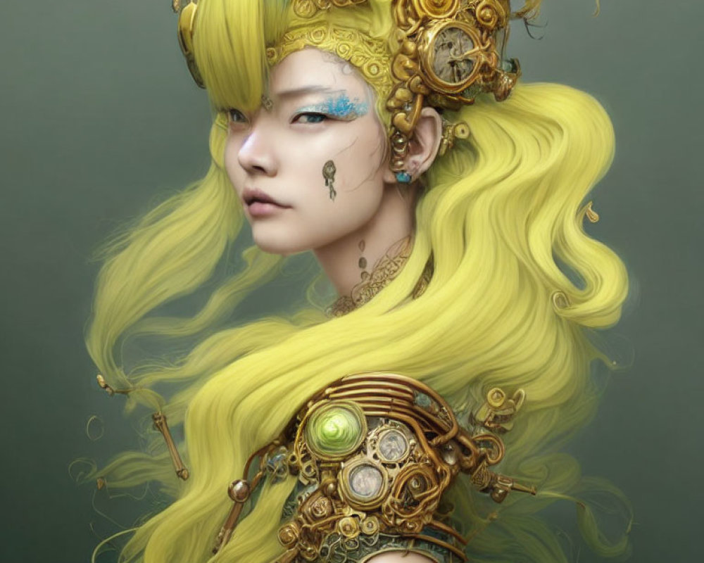 Digital Artwork: Woman with Yellow Hair & Steampunk Accessories