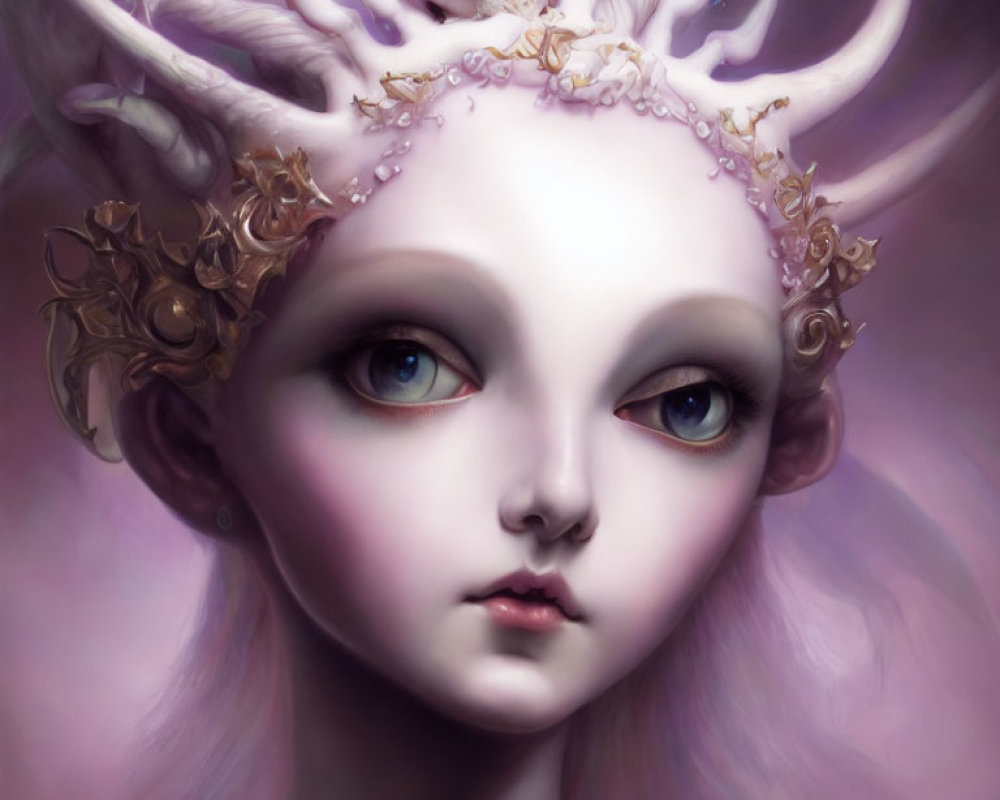 Fantasy creature digital artwork with large, soulful eyes and purple hues