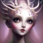 Fantasy creature digital artwork with large, soulful eyes and purple hues