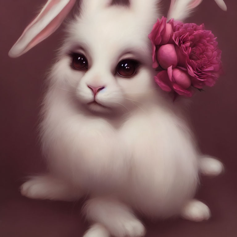 Fluffy White Rabbit with Pink Flower Crown Illustration