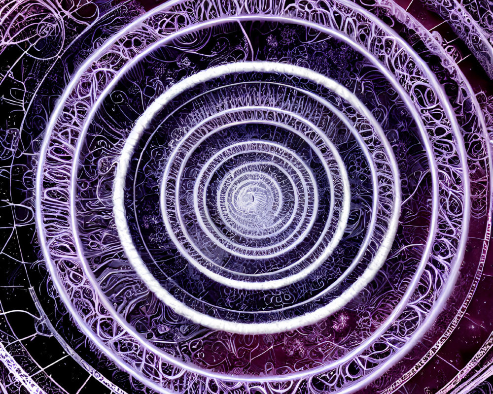 Intricate Purple and White Fractal Design with Concentric Circles