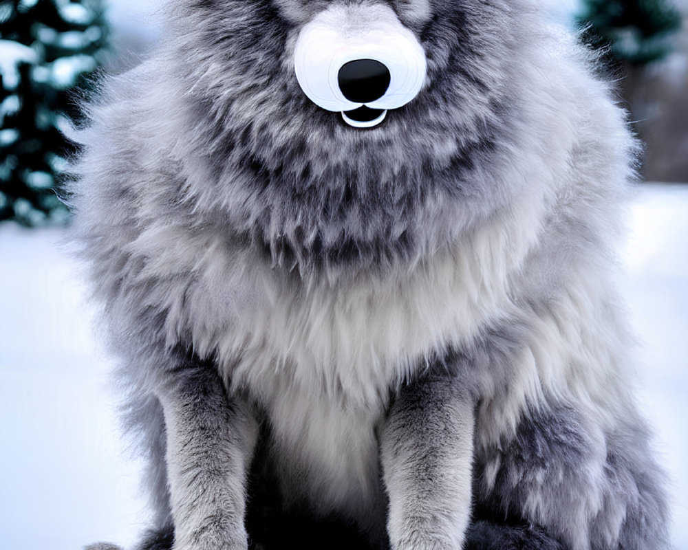 Grey Wolf with Blue Eyes in Snowy Pine Forest