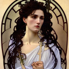 Dark-haired woman in Art Nouveau style with gold details