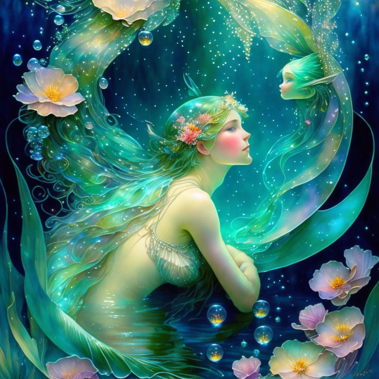Ethereal artwork of female figure in underwater scene