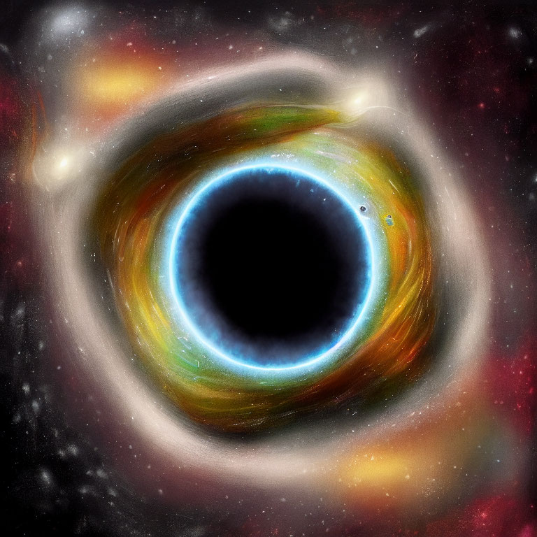 Vibrant Black Hole Artwork with Glowing Accretion Disk in Cosmic Space