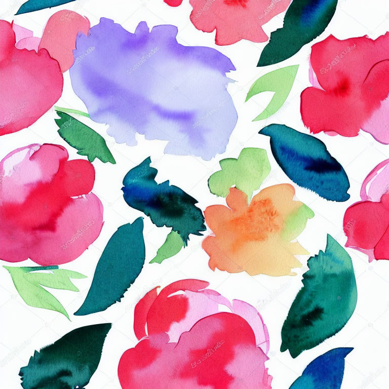Colorful Abstract Floral Watercolor Painting on White Background