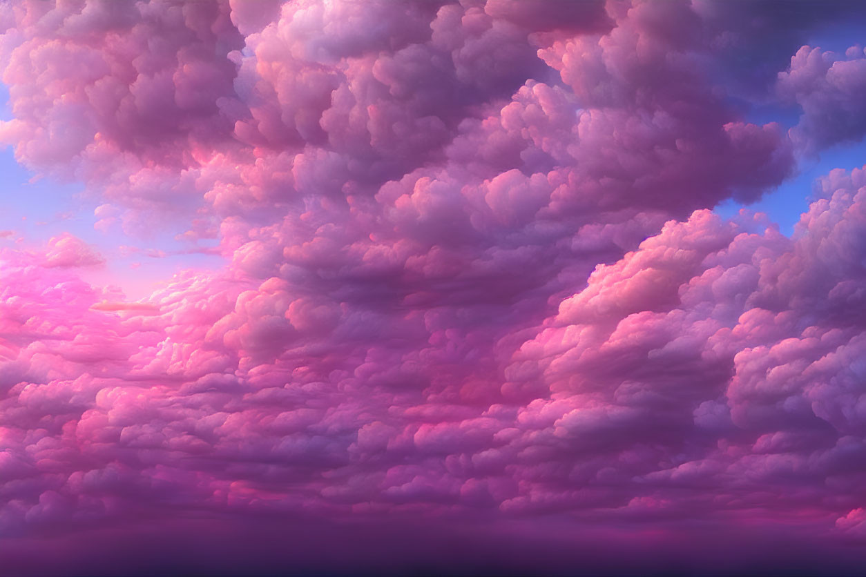 Colorful pink and purple clouds in serene skyscape.