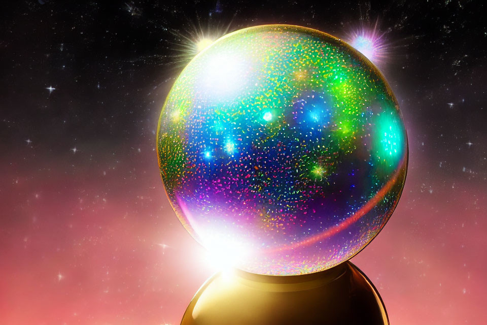 Colorful Crystal Ball Illuminated in Cosmic Space