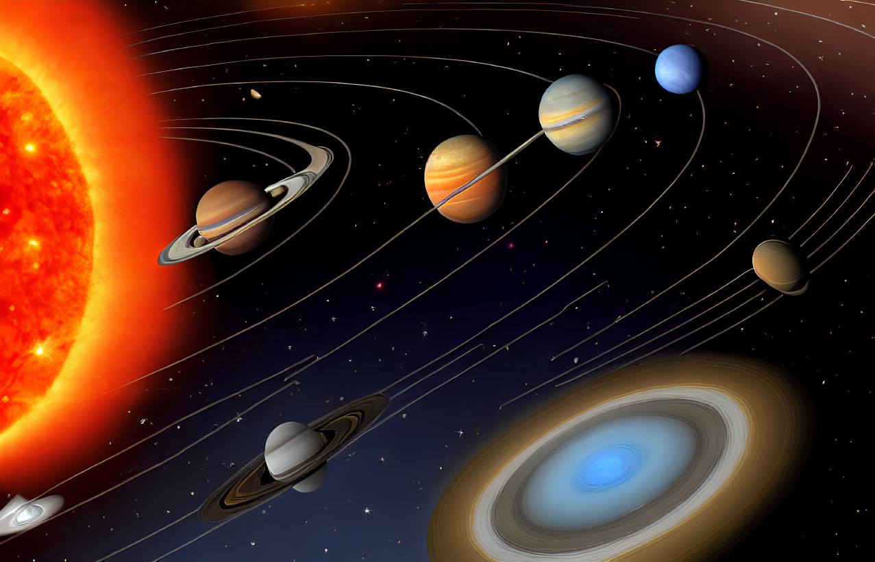 Solar System Illustration: Sun, 8 Planets, Orbital Paths