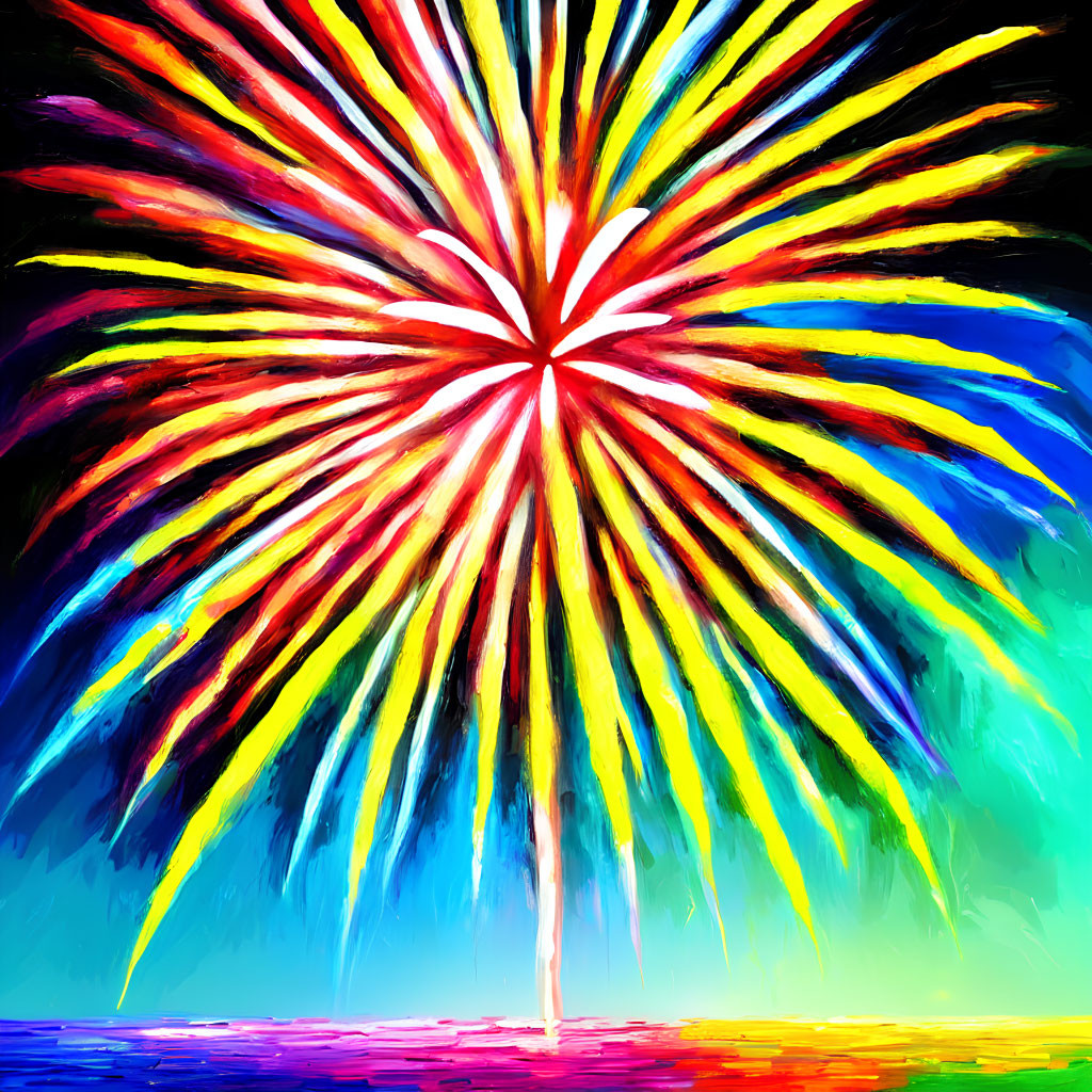 Vibrant Abstract Painting: Firework Explosion in Colorful Palette