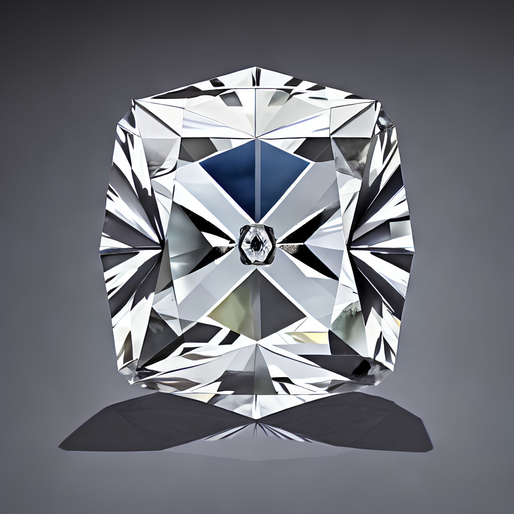Faceted Radiant Cut Diamond on Grey Background